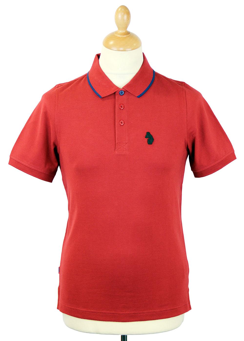 LUKE 1977 Melvin Retro Indie Mod Tipped Pique Polo Top Burnt Red