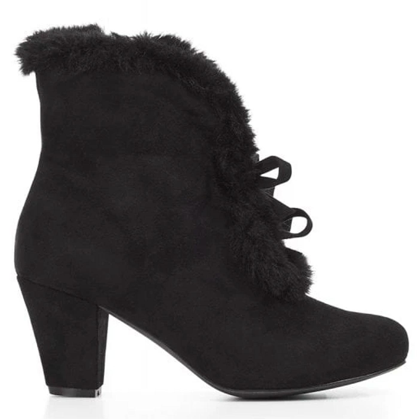 LULU HUN Tatiana Vintage 40s Style Faux Fur Boots in Black
