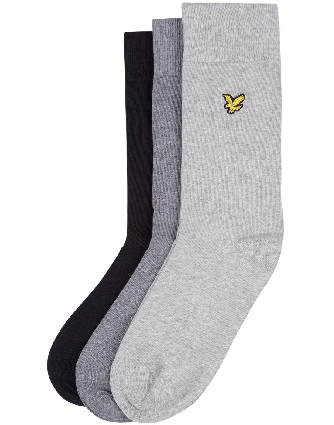 LYLE & SCOTT Men's Retro 3 Pack Socks (Black/Grey)