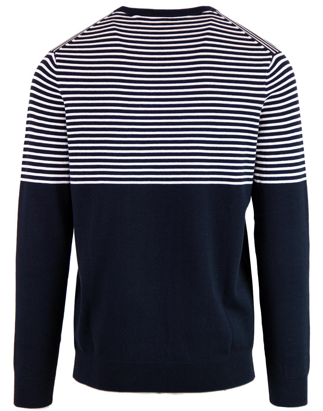 LYLE & SCOTT Retro 60s Mod Breton Stripe Knitted Jumper in Navy