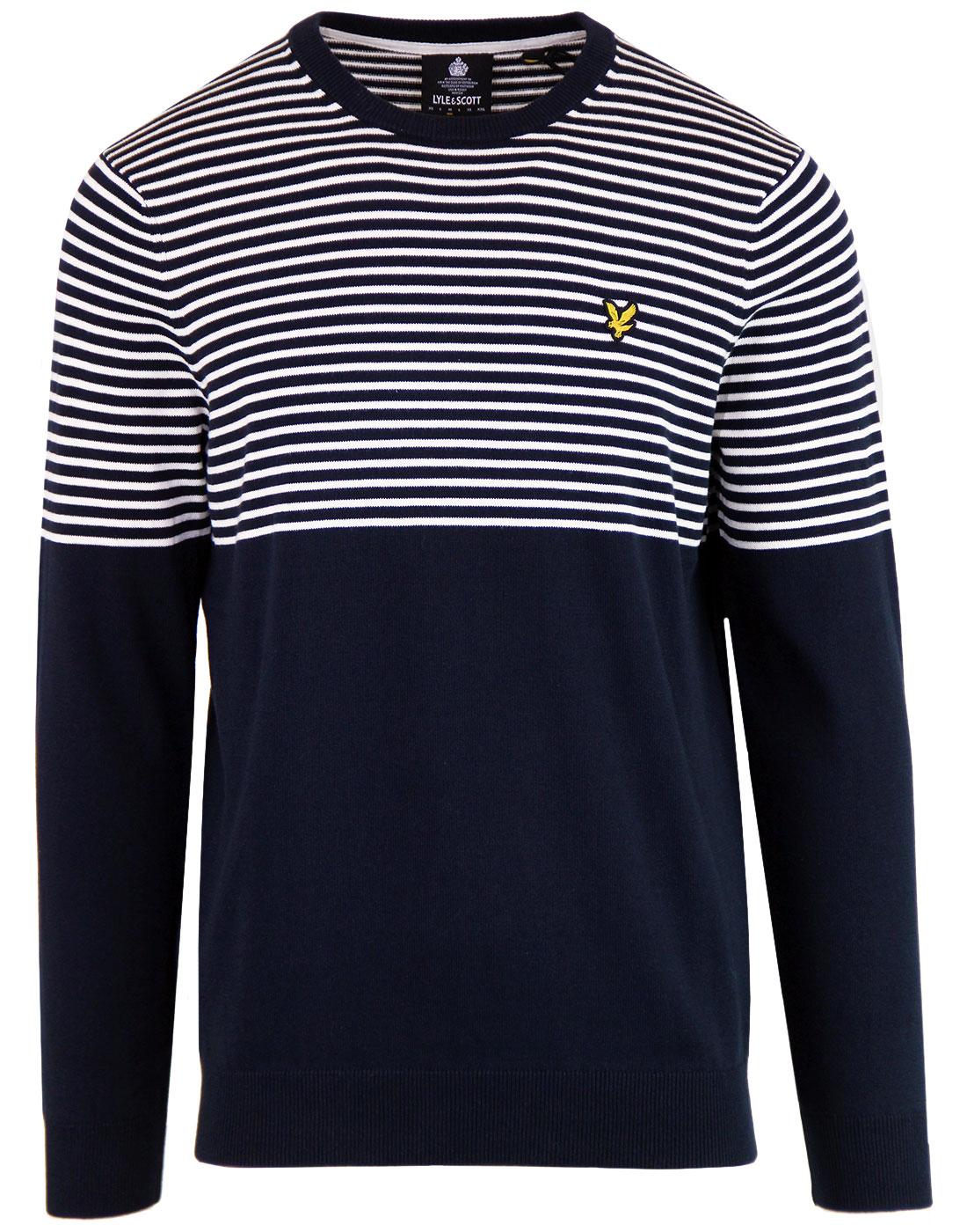 LYLE & SCOTT Retro 60s Mod Breton Stripe Knitted Jumper in Navy