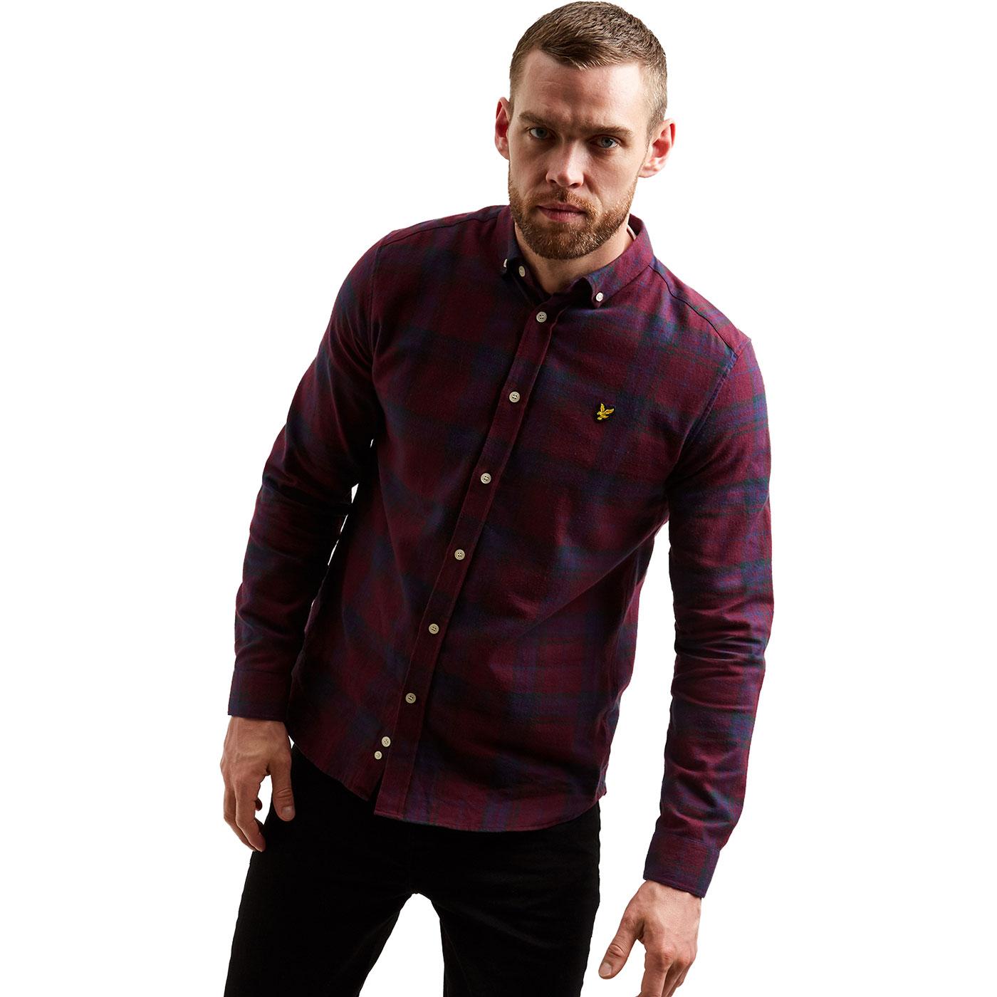 LYLE & SCOTT Mens Retro Flannel Check Shirt in Burgundy