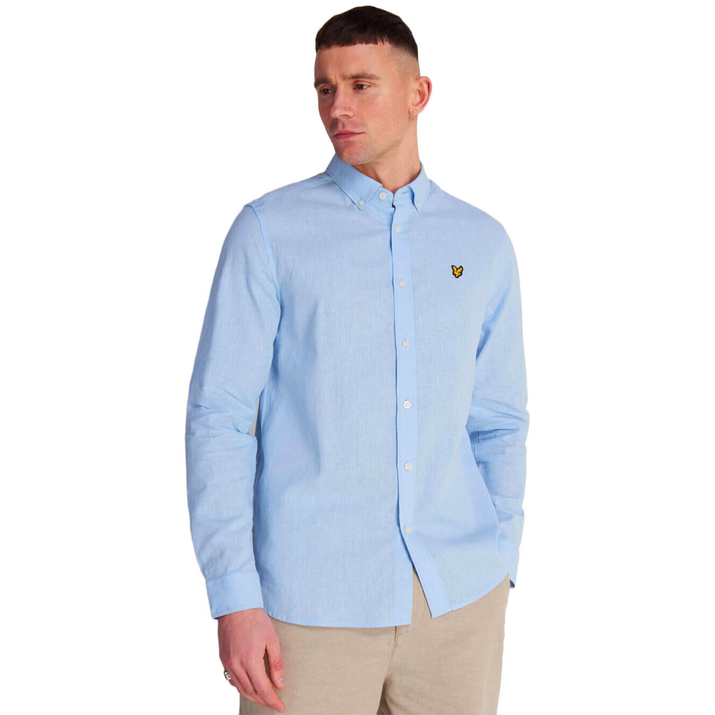 LYLE AND SCOTT Mod Button Down Cotton Linen Shirt Pool