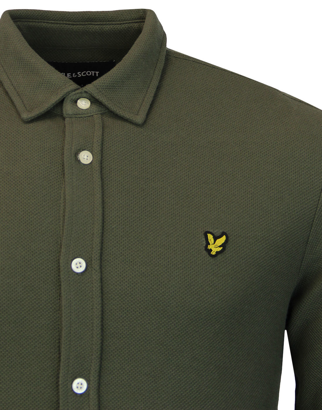 LYLE & SCOTT Men's Retro 60s Mod Honeycomb Jersey Shirt in Olive