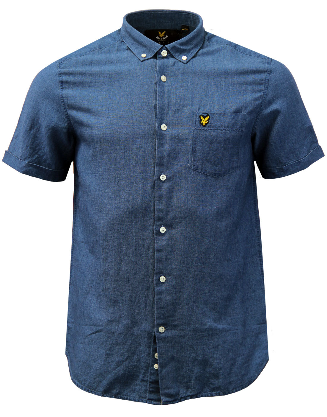 LYLE & SCOTT Retro Mod Textured Button Down Linen Shirt in Indigo