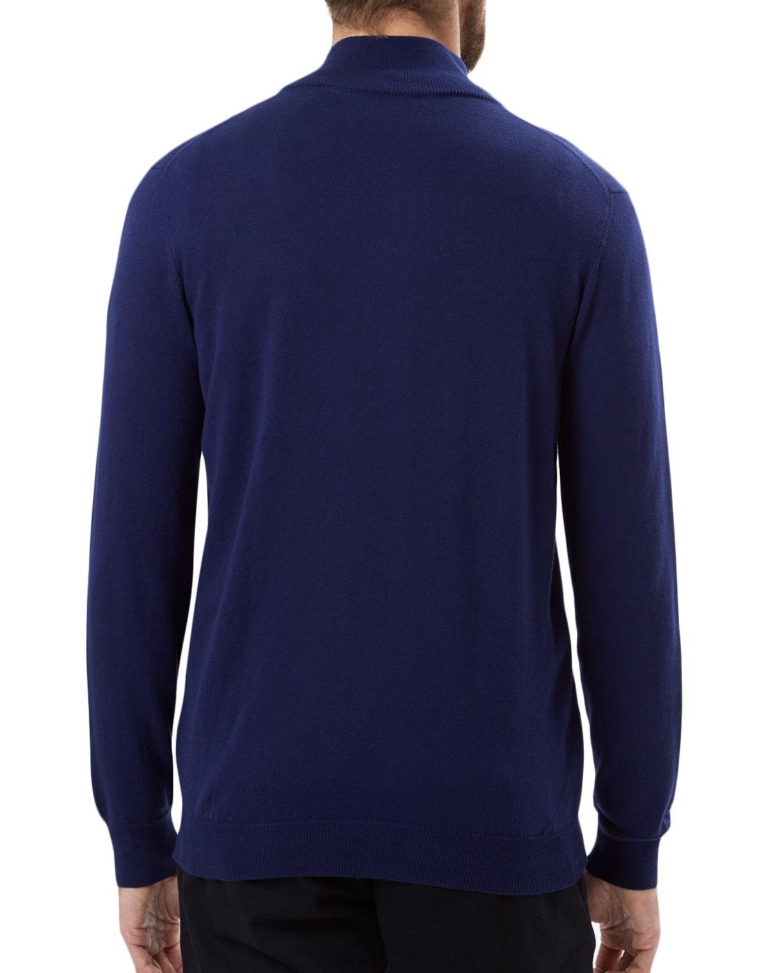 LYLE & SCOTT Retro Mod 1/4 Zip Cotton Merino Knit Jumper in Navy