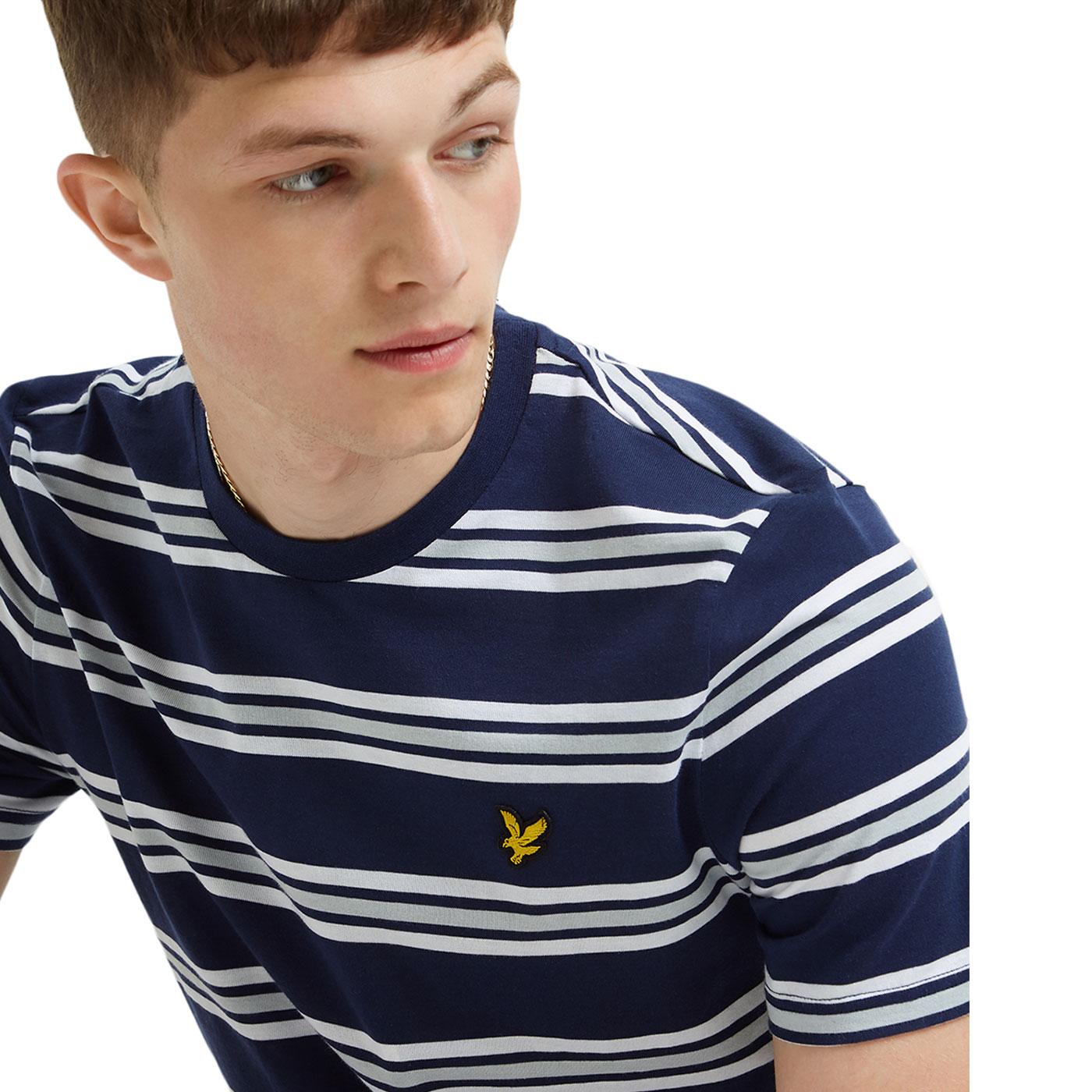 LYLE & SCOTT Retro Multi Stripe Crew Neck Tee in Navy