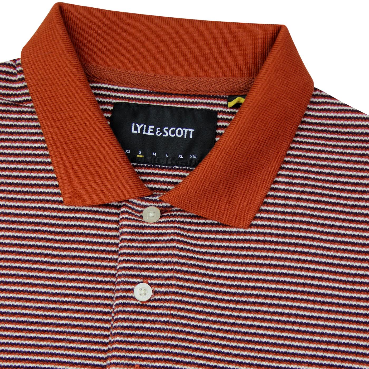 LYLE & SCOTT Retro 60's Feeder Stripe Pique Polo in Brown