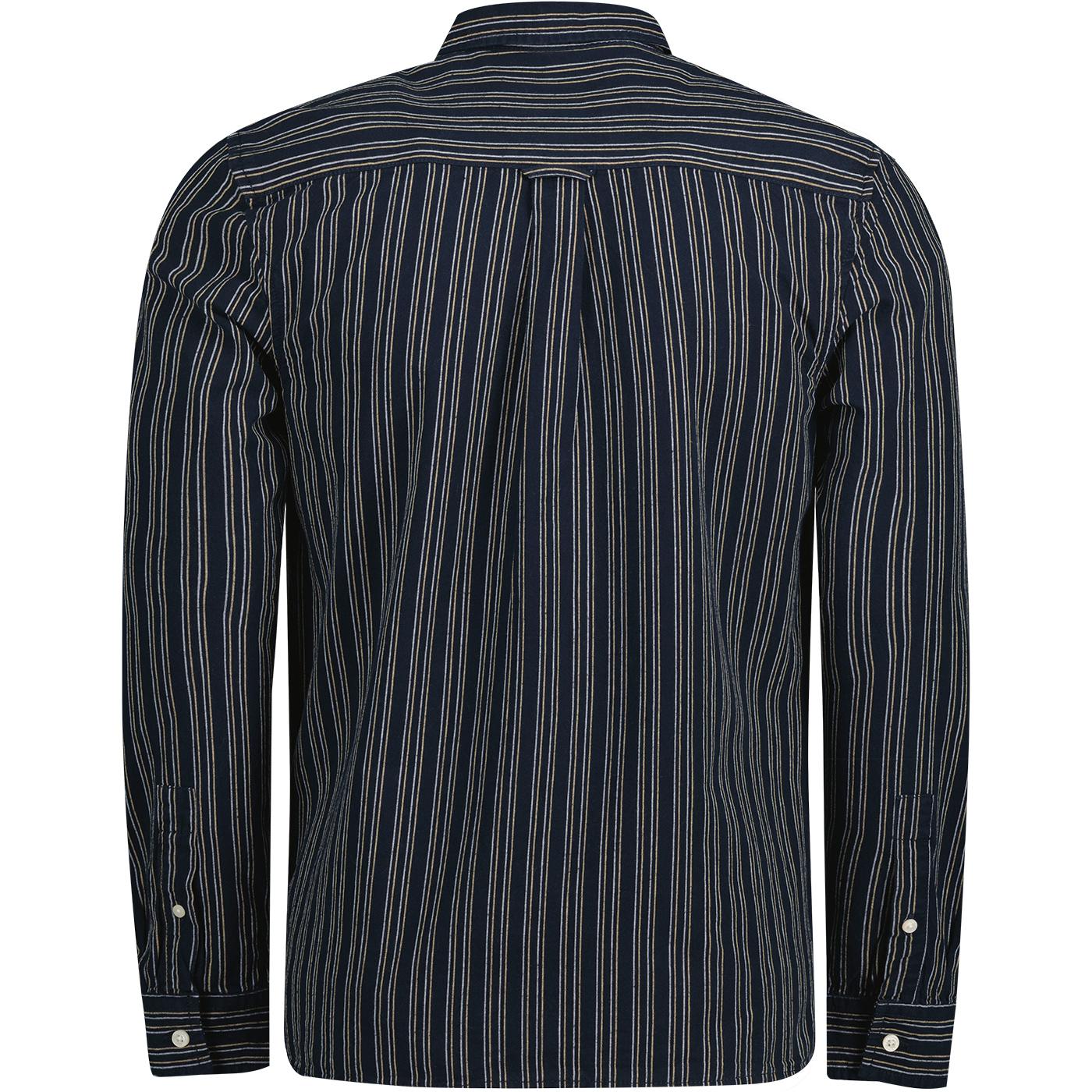 LYLE & SCOTT Mod Pinstripe Cotton Linen Shirt in Dark Navy