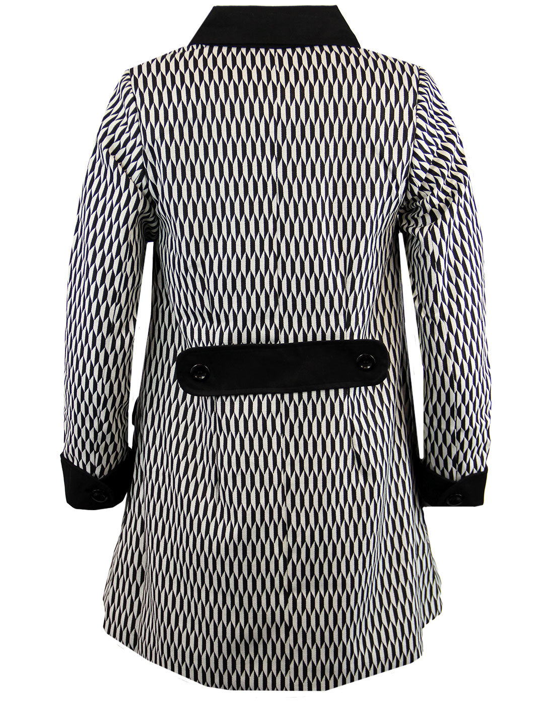 MADCAP ENGLAND Karina Retro 60s Mod Op Art A-Line Coat in Black