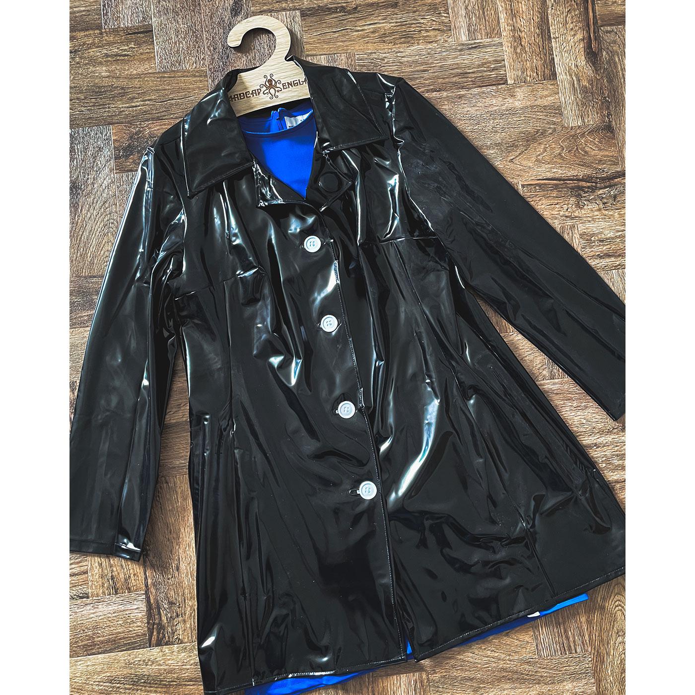 MADCAP ENGLAND Jackie Retro Mod 60's PVC Raincoat in Black