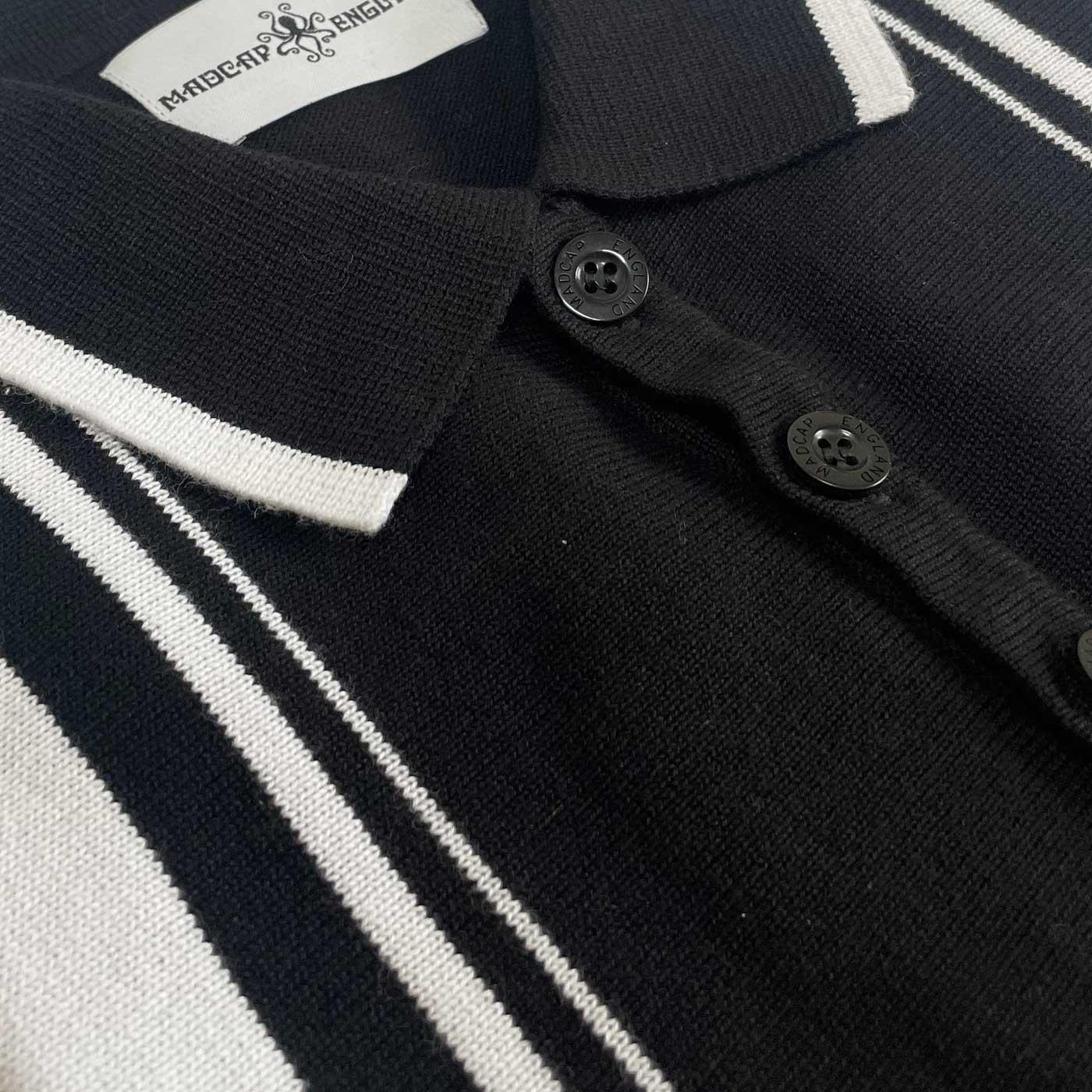 MADCAP ENGLAND Aftermath Retro 60s Mod Knitted Stripe Polo Black