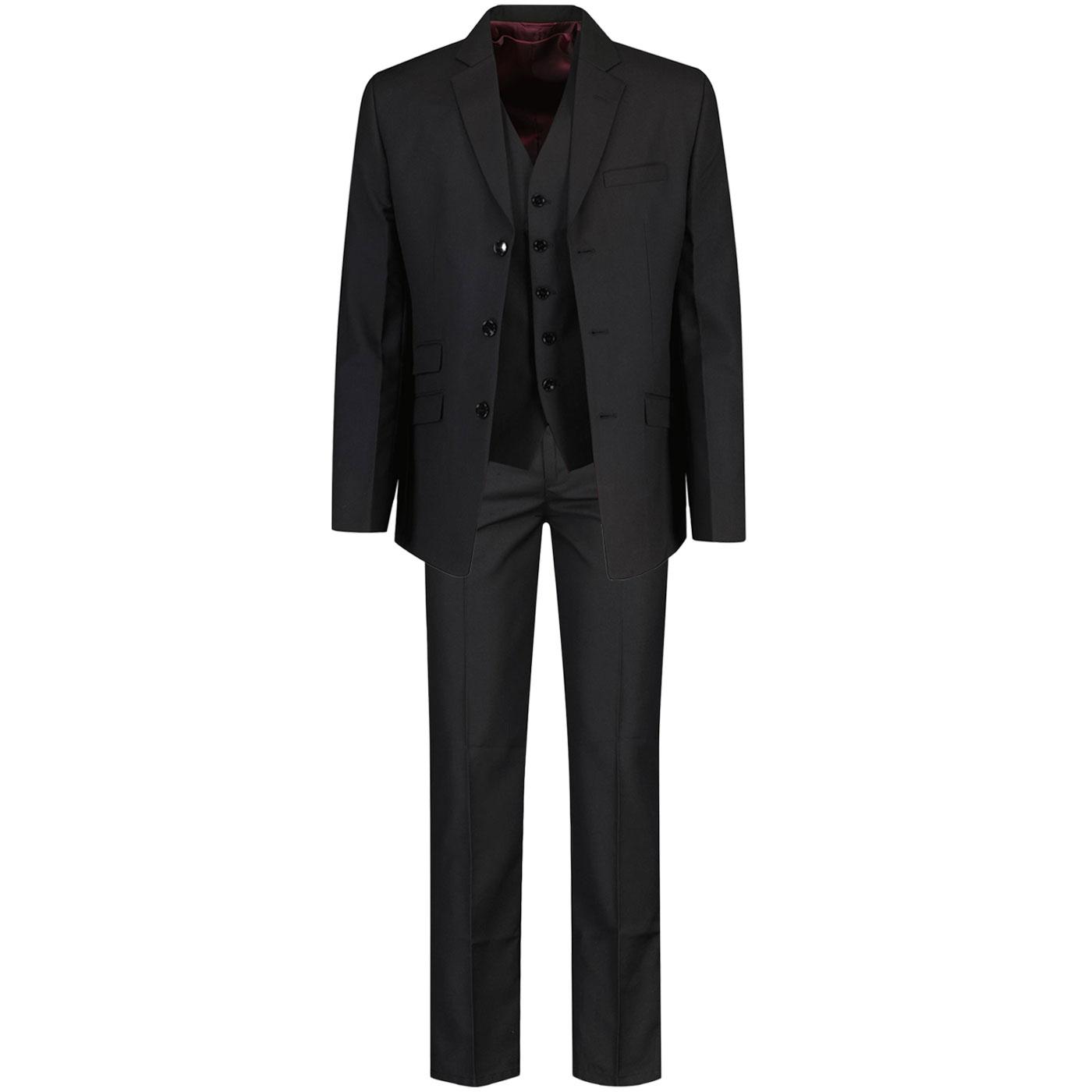 Alfie Madcap England 3 Button Mod Suit in Black