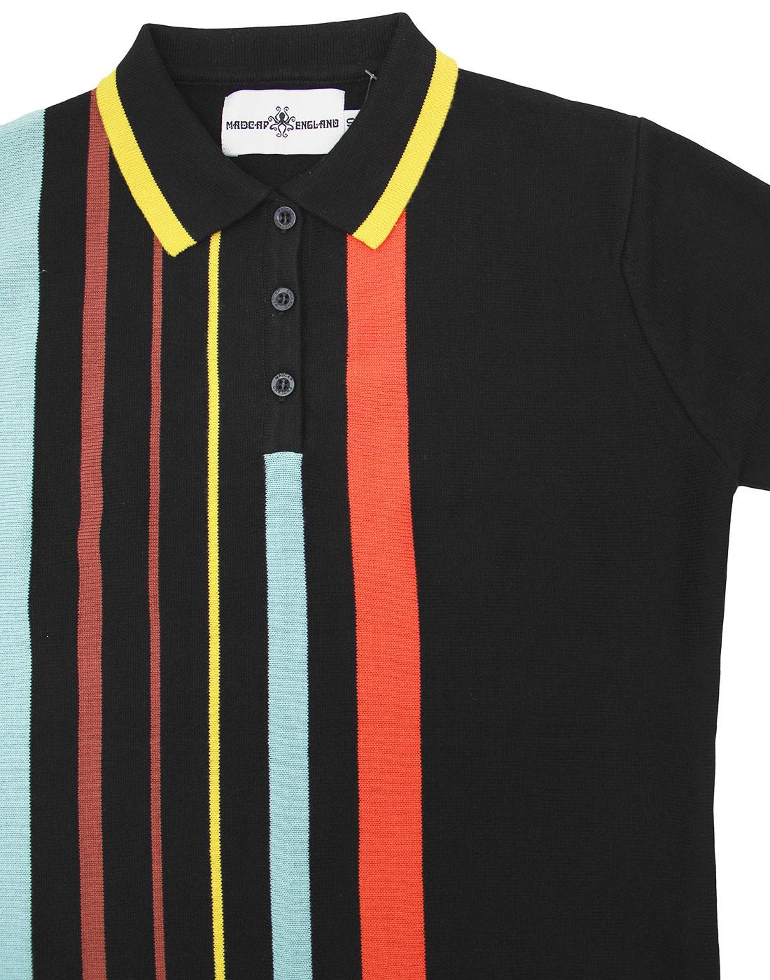 Madcap England Bauhaus Belle Mod Stripe Knit Polo Top Black