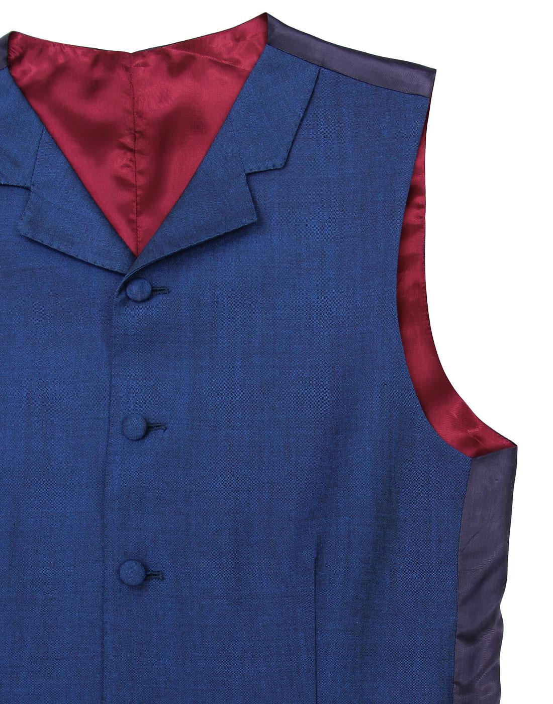 MADCAP ENGLAND Mod Mohair Tonic Lapel Waistcoat in Blue