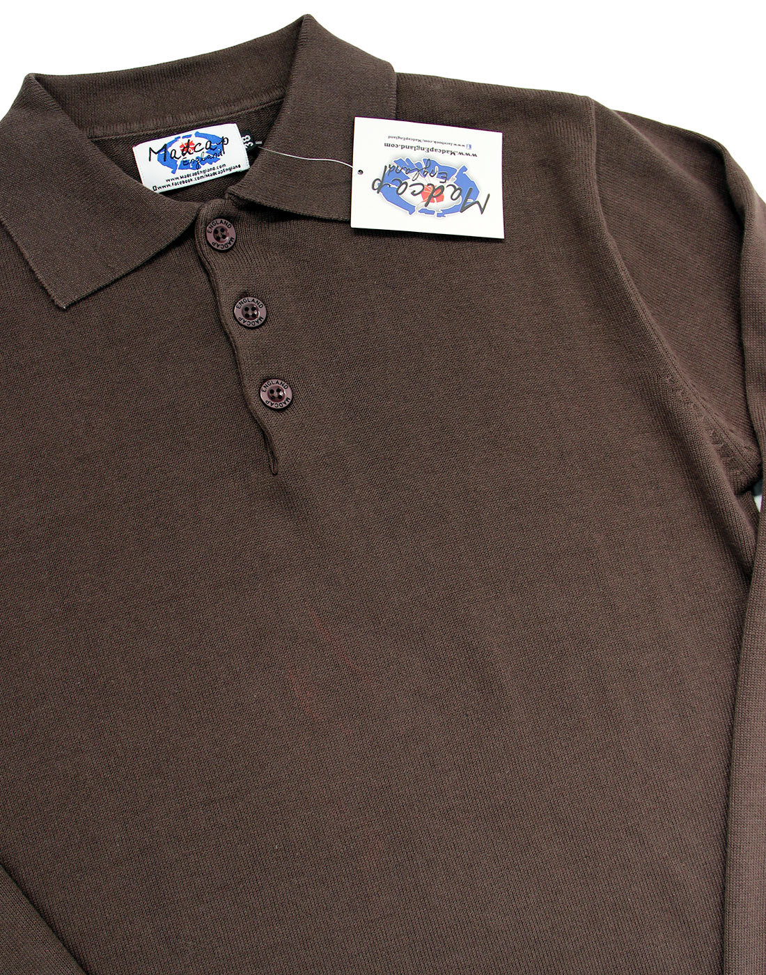 MADCAP ENGLAND Brando Retro 1960s Mod Knitted Polo Shirt in Brown