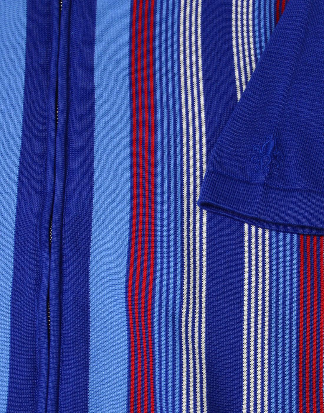 MADCAP ENGLAND Capitol 60s Mod Stripe Zip Knit Polo Blue