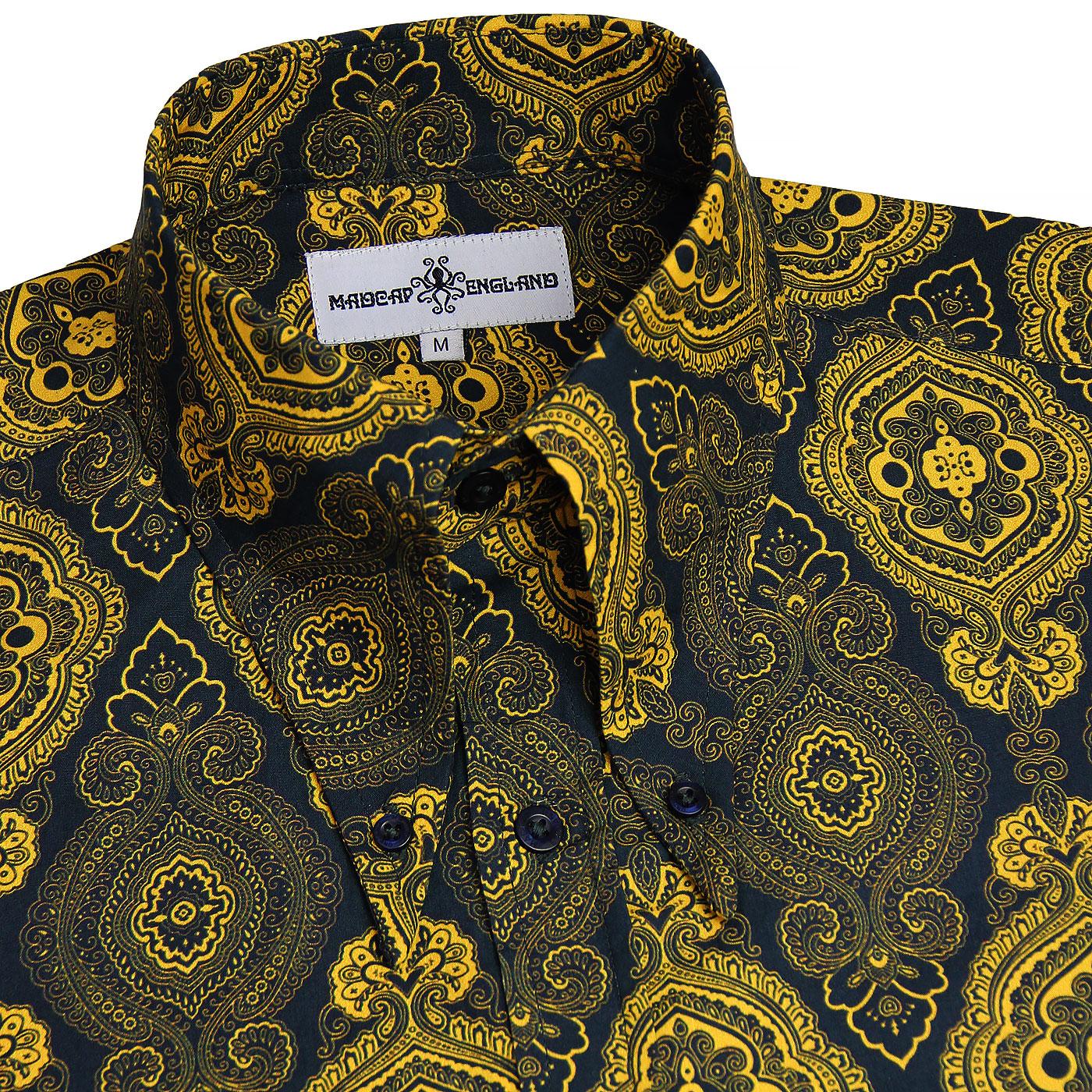 MADCAP ENGLAND Capo Navy Paisley 60s Spear Collar Shirt