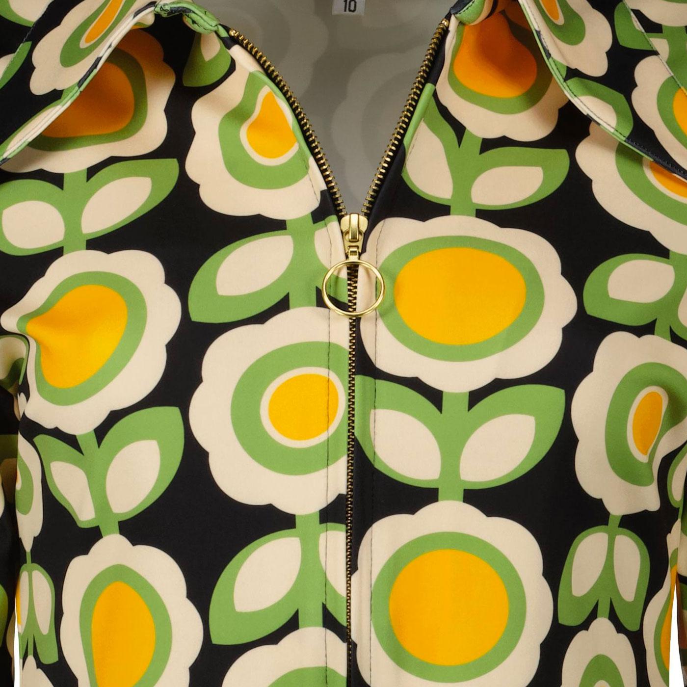 MADCAP ENGLAND Juliet Retro 70s Dagger Collar Zip Shirt in Green