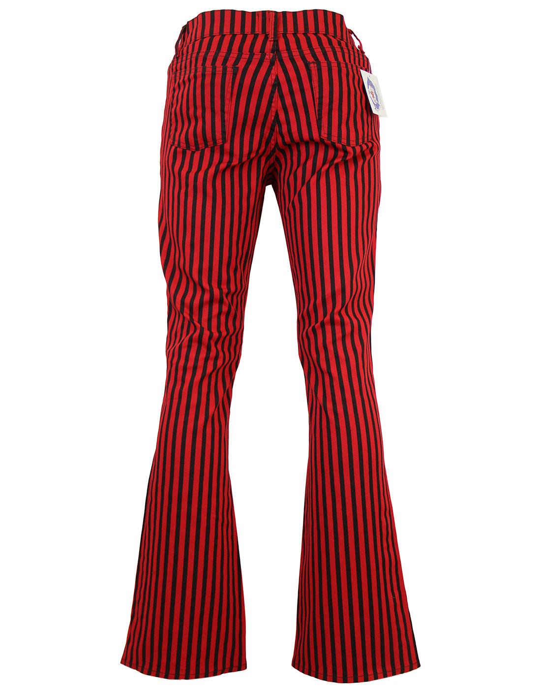 Madcap England 'Duke' Flares in Black/Red | Retro Mod Flared Jeans