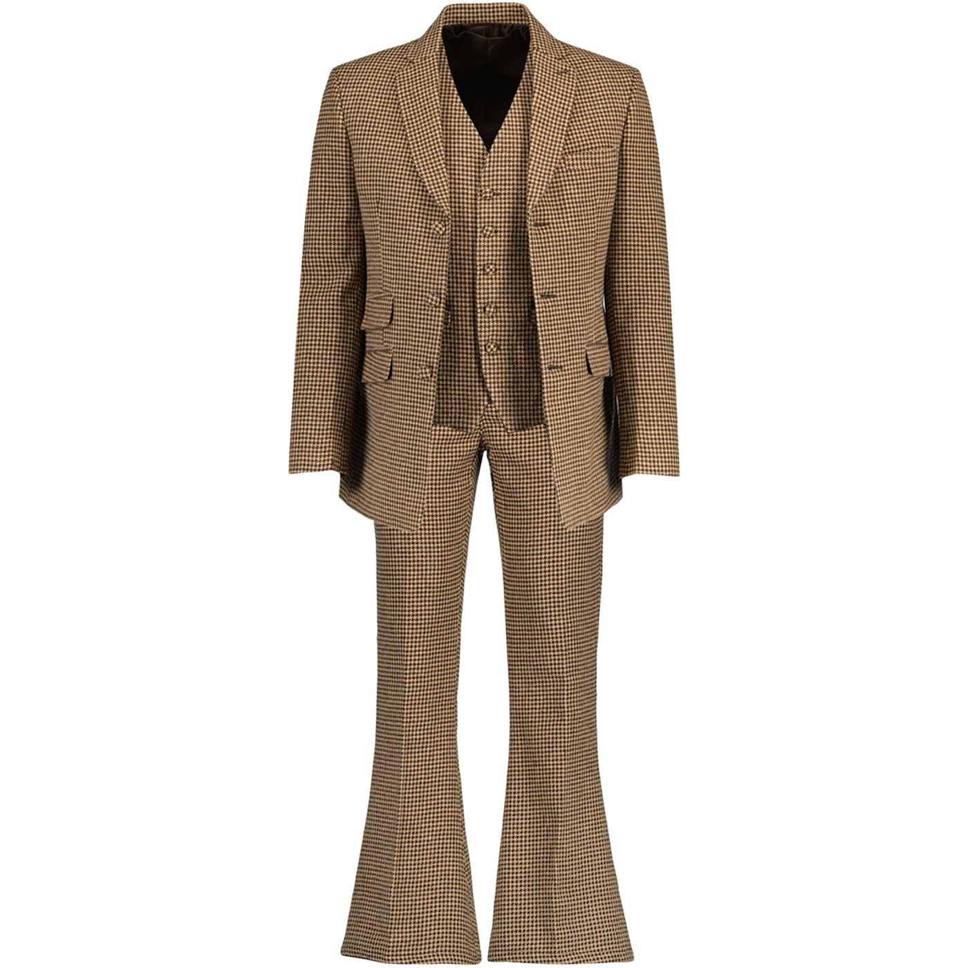 Madcap England Dylan Dogtooth Flared Mod 70s Suit in Sand