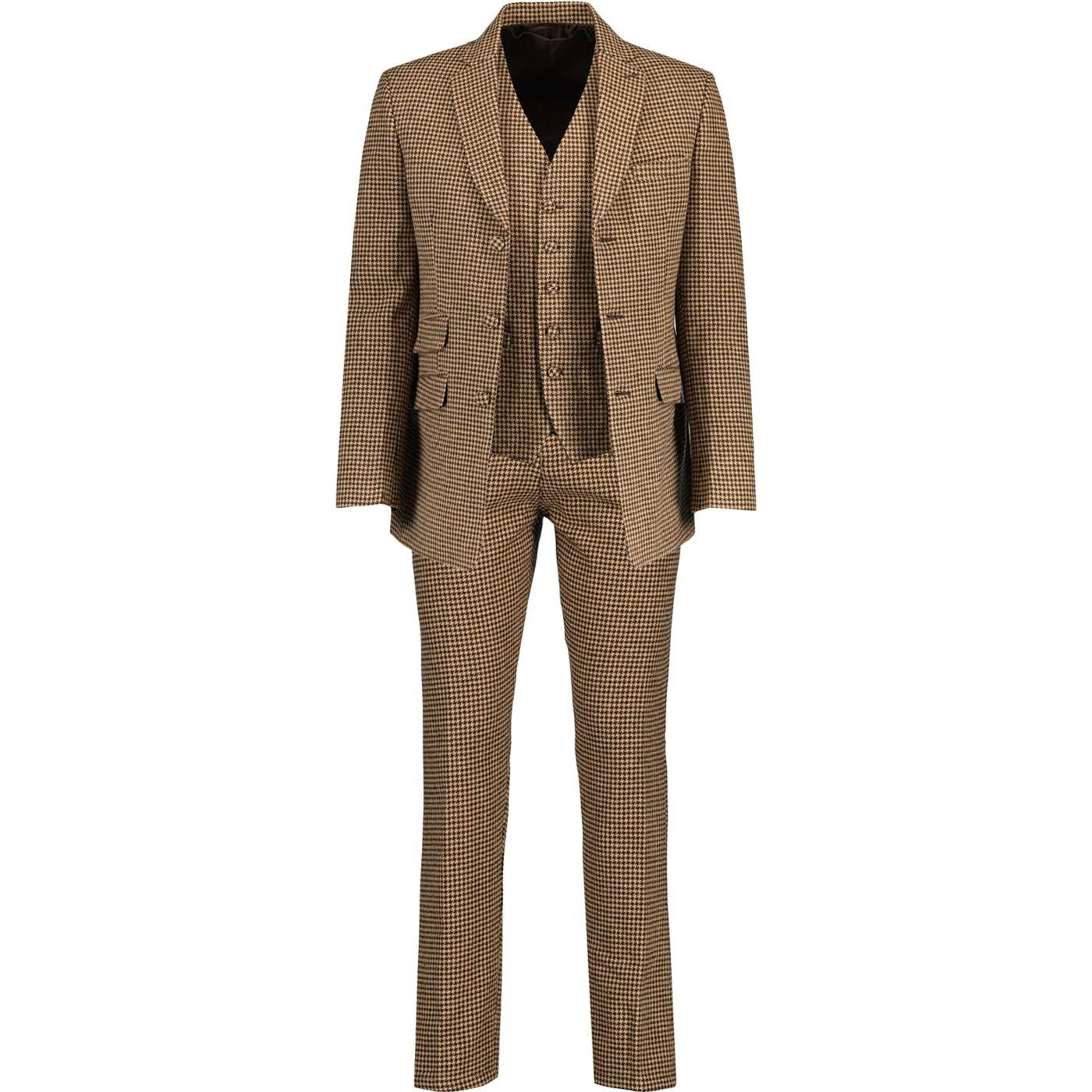 MADCAP ENGLAND Dylan Dogtooth Slim 60s Mod Suit in Sand