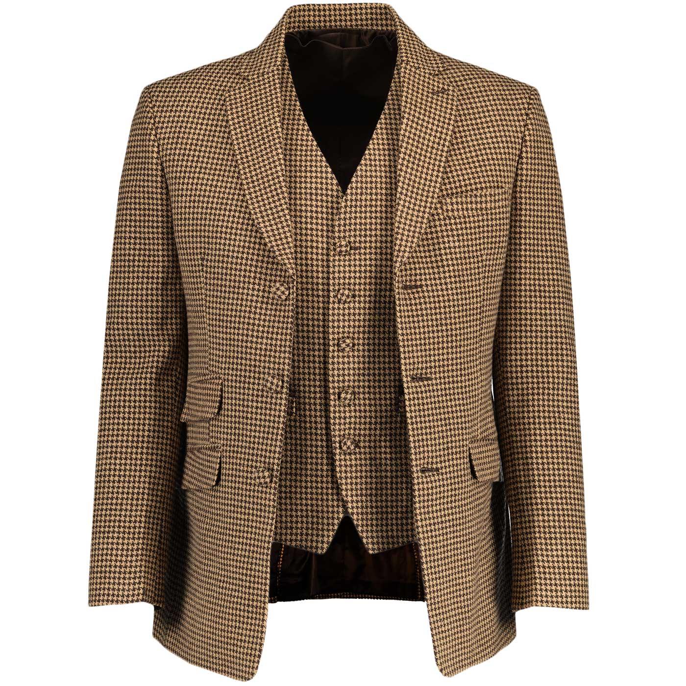 Dylan Madcap England Brushed Dogtooth 60s Mod Blazer in Chocolate