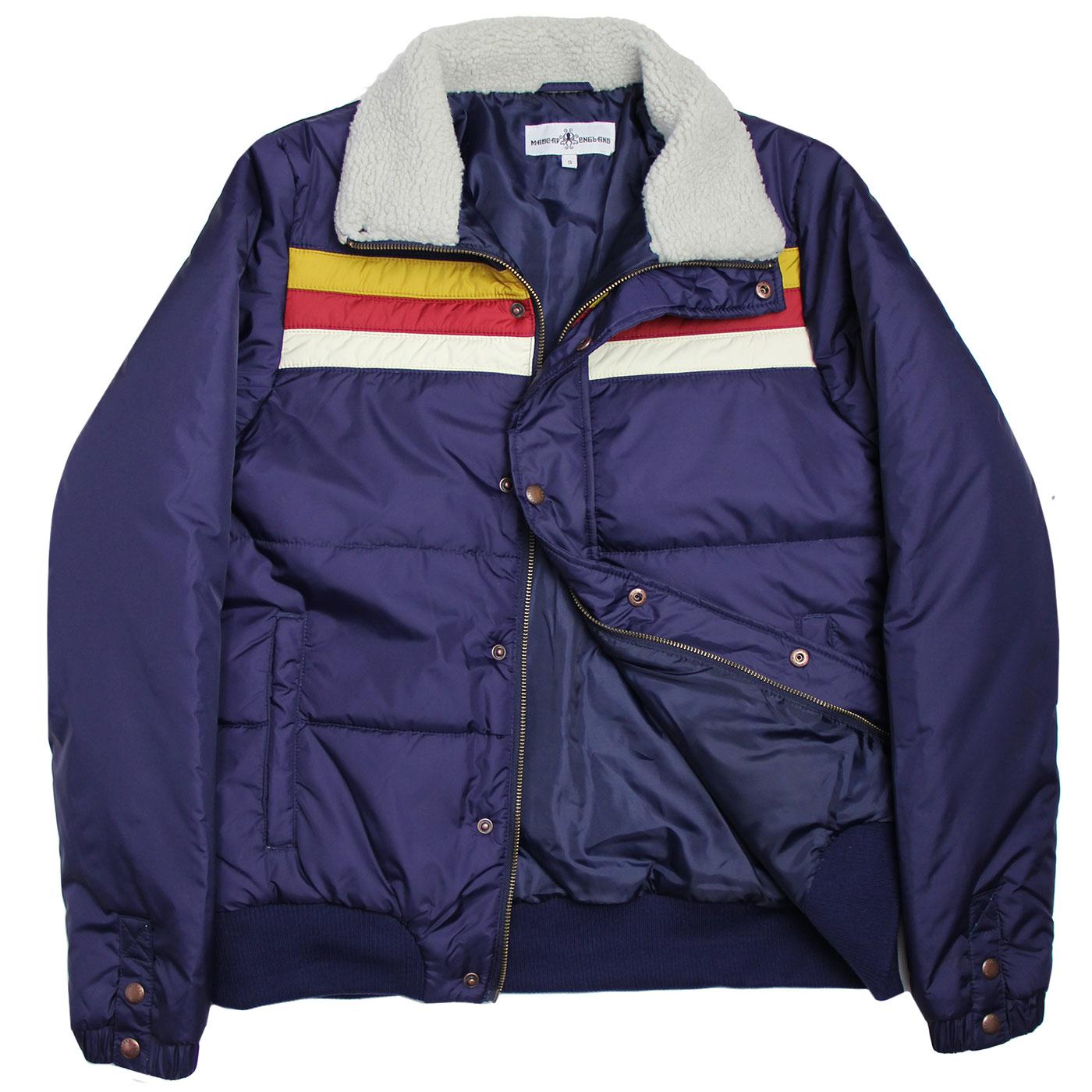 MADCAP ENGLAND Edge 70s Rainbow Stripe Ski Jacket Navy