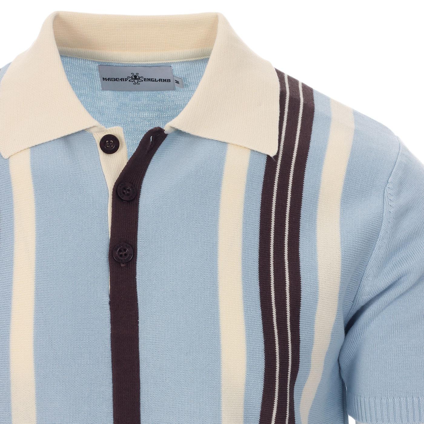 MADCAP ENGLAND Farlowe 60s Mod Stripe Knit Polo Top Sky