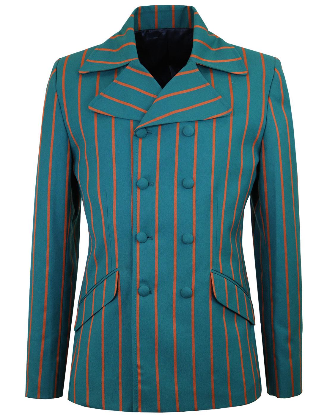 MADCAP ENGLAND Howl 60s Mod Double Breasted Stripe Blazer in Teal