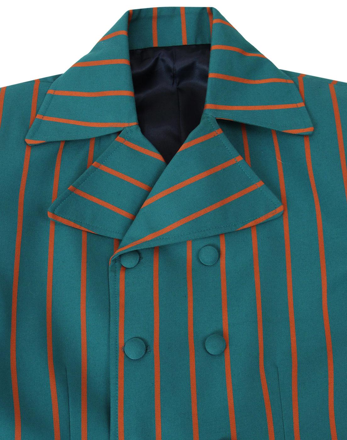 MADCAP ENGLAND Howl 60s Mod Double Breasted Stripe Blazer in Teal