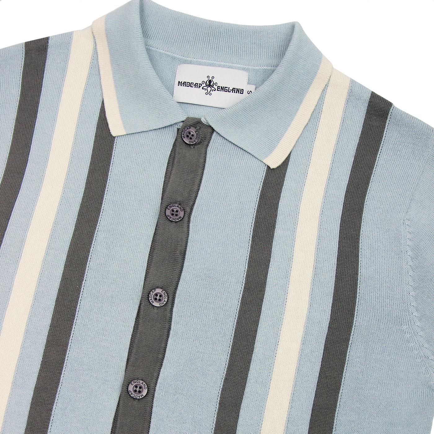 MADCAP ENGLAND Kazimir Abstract Stripe Knitted Polo Blue