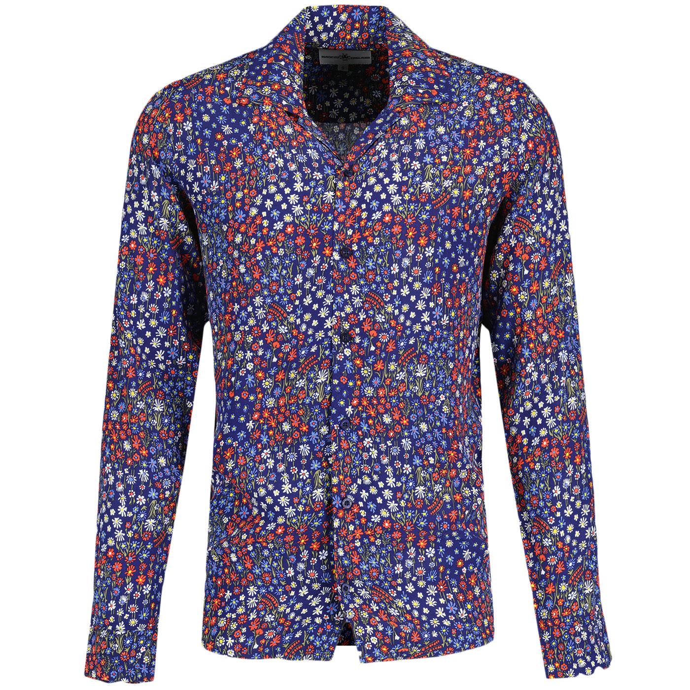 Rock-a-Hula Madcap England LS Rayon Ditsy Floral Shirt in Blue