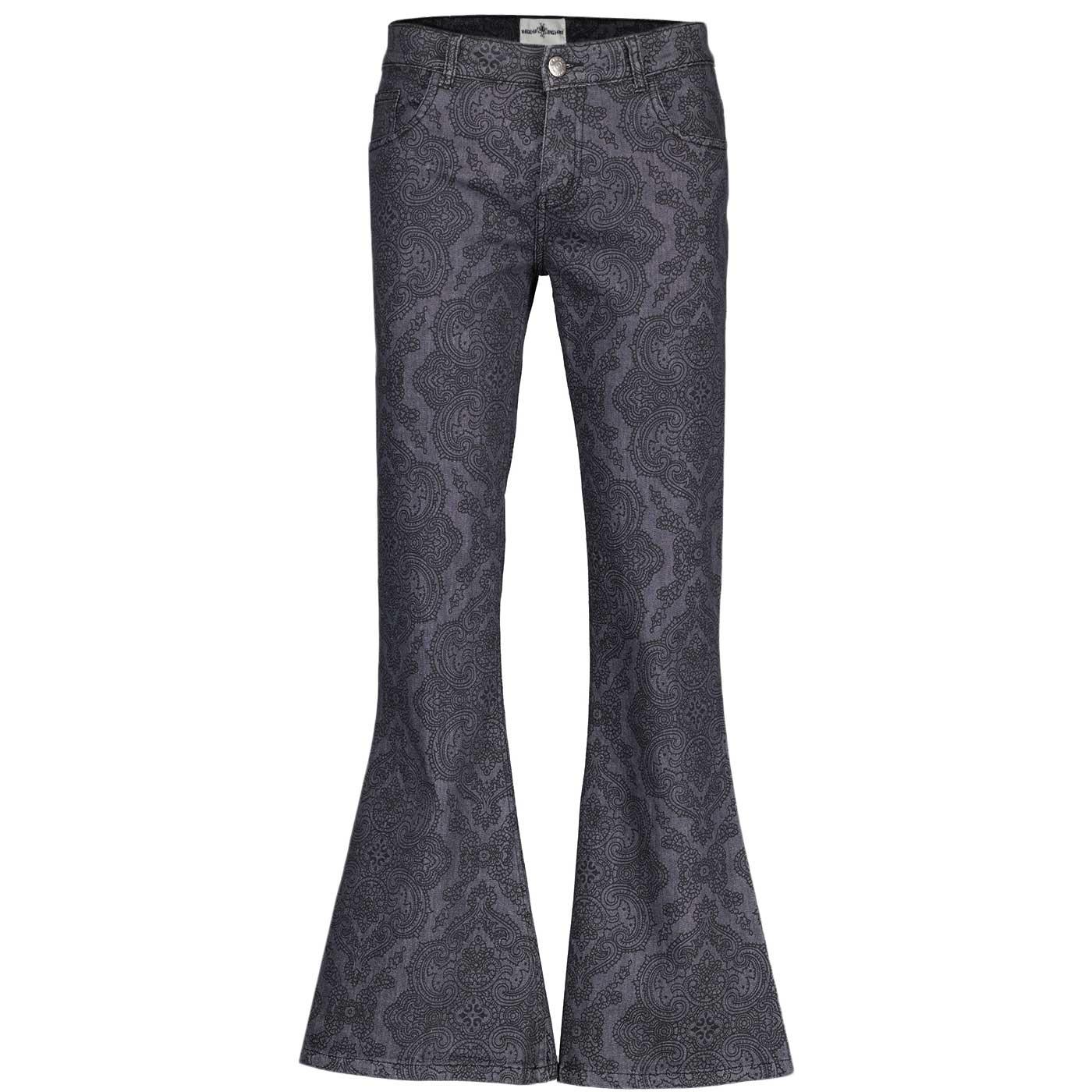 Paisley Rock Madcap England 70s Bell Bottom Denim Flares in Grey