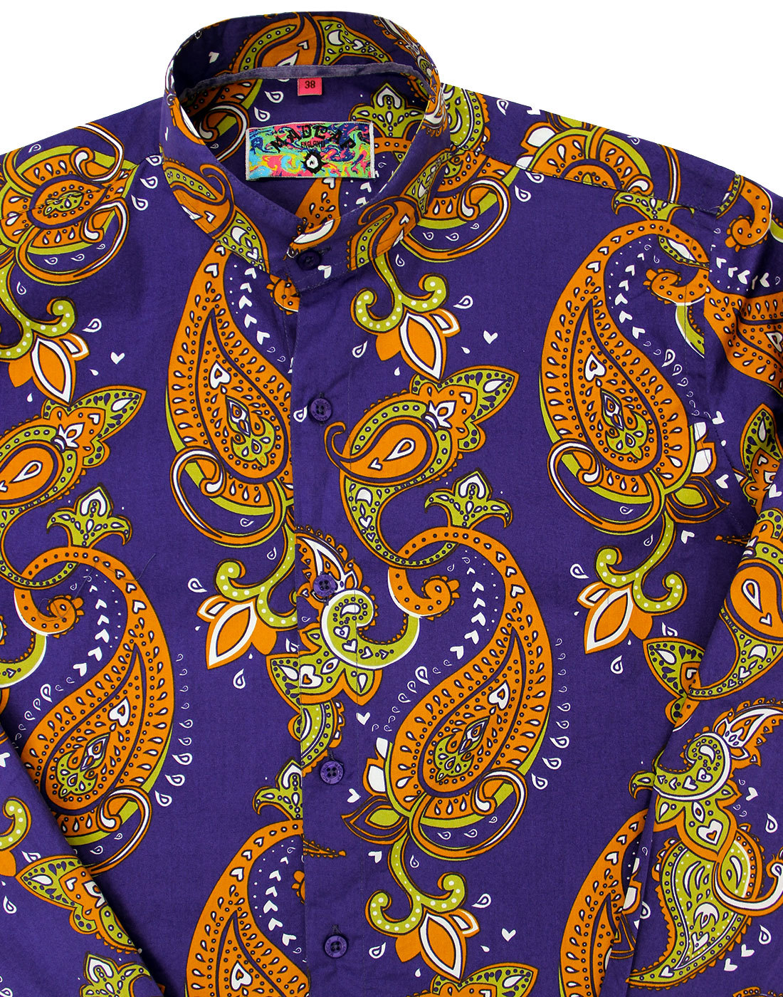 MADCAP ENGLAND Tanpura Paisley Retro 60s Mod Grandad Collar Shirt