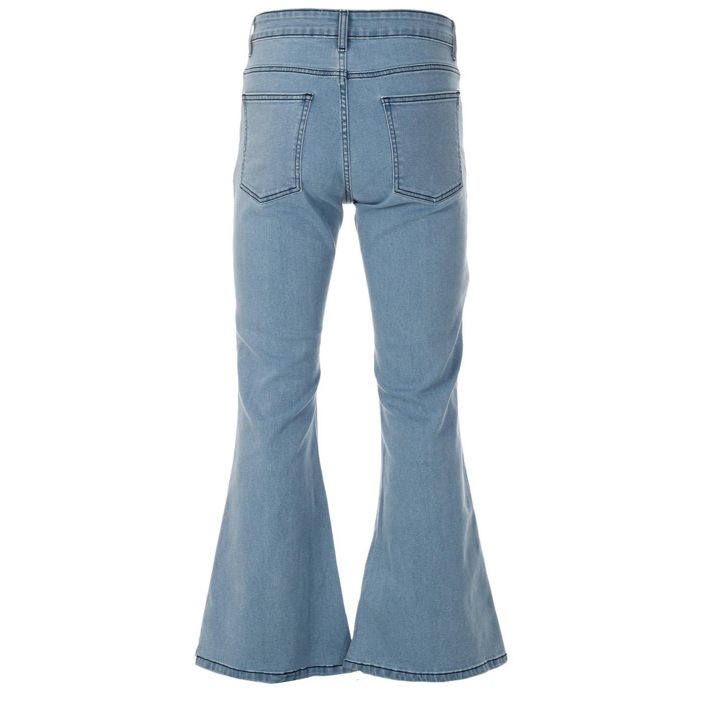 Men Bell Bottom Jeans Flared Denim Pants Irregular Trousers Retro