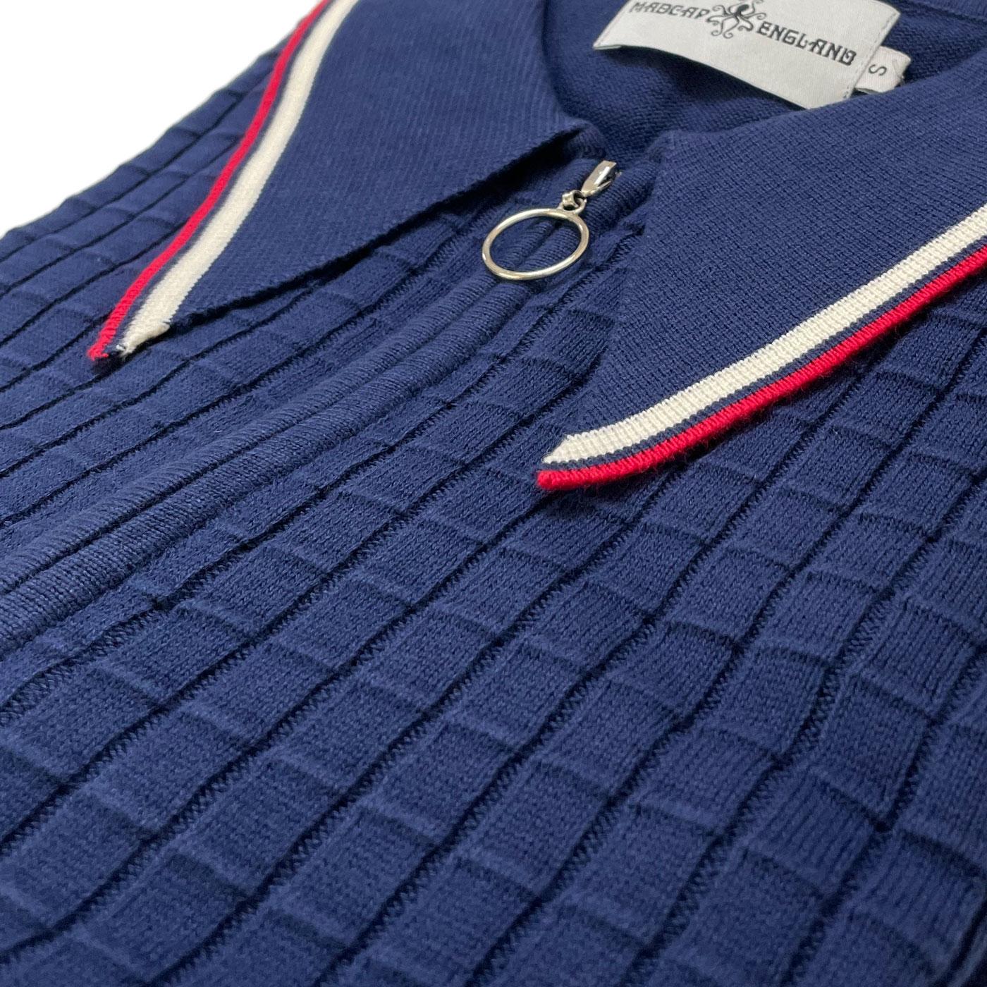 Cannon Madcap SS Mod Check Big Collar Knitted Zip Polo Navy