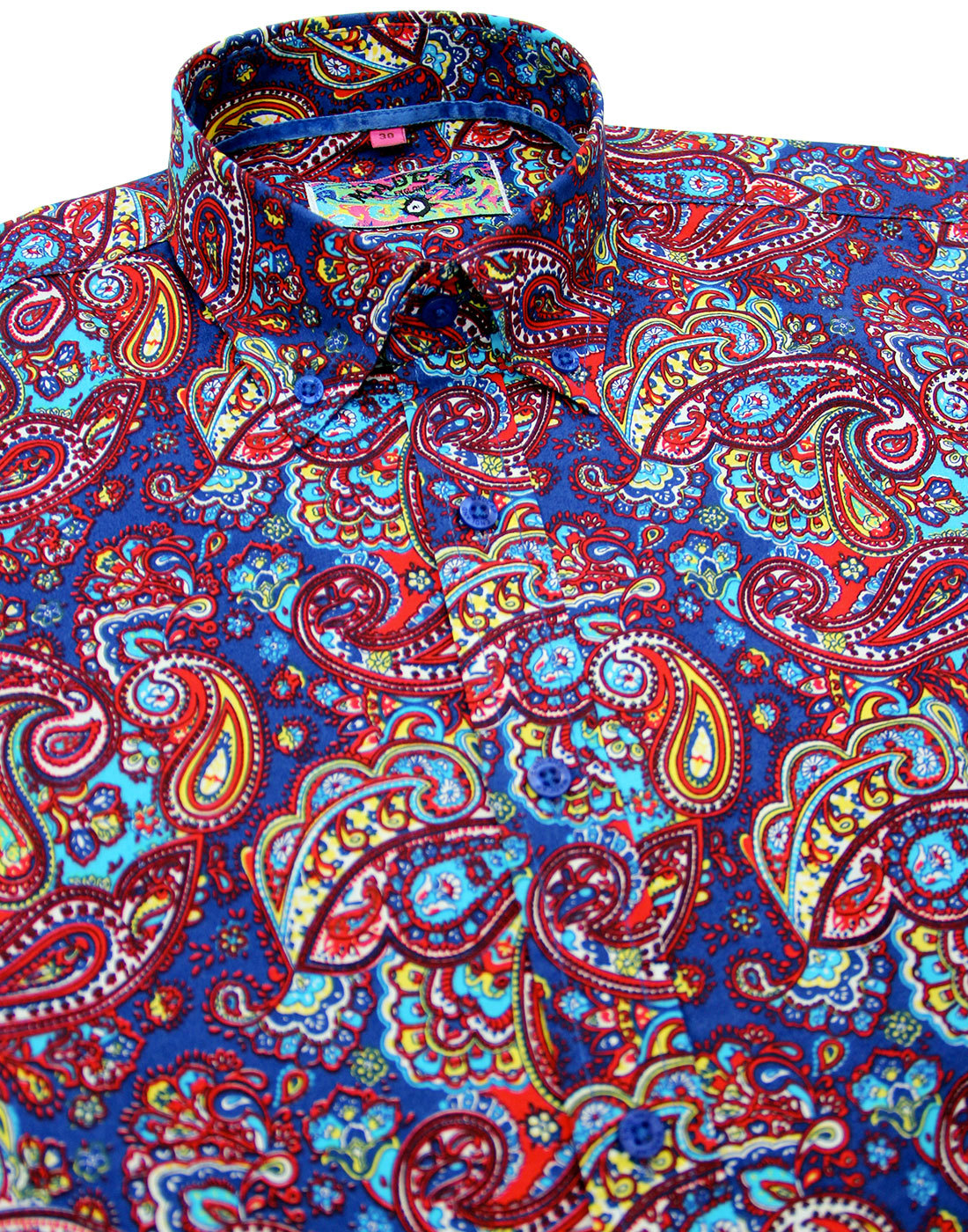 MADCAP ENGLAND Tabla Paisley Psychedelic 1960s Mod Shirt in Royal