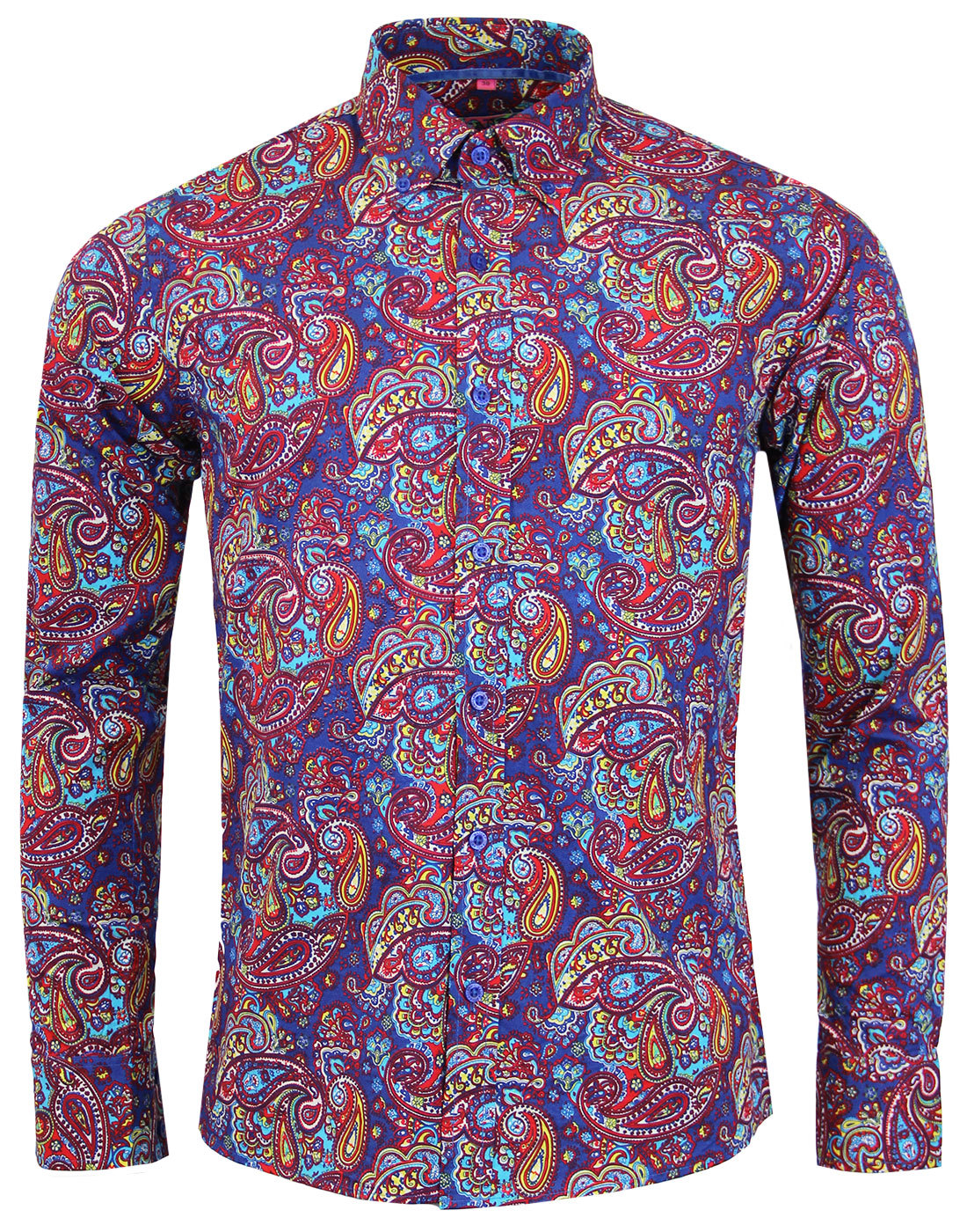 MADCAP ENGLAND Tabla Paisley Psychedelic 1960s Mod Shirt in Royal