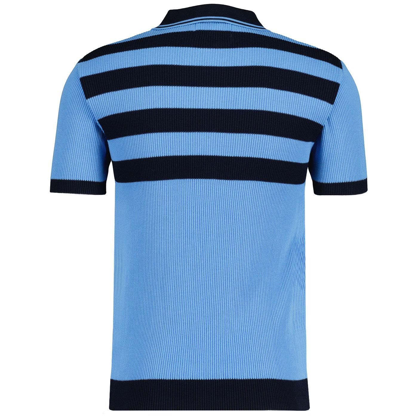 MADCAP ENGLAND Terry Retro Mod Ribbed Stripe Knit Polo Shirt