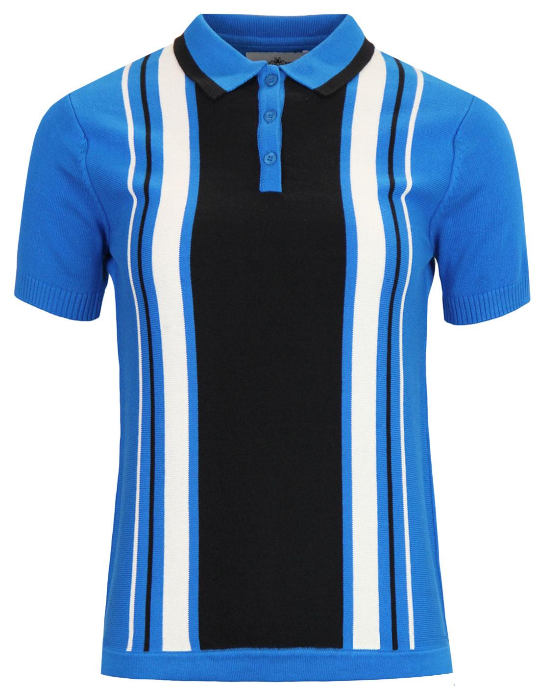 MADCAP ENGLAND Fable 60s Mod Stripe Knit Polo Top Blue