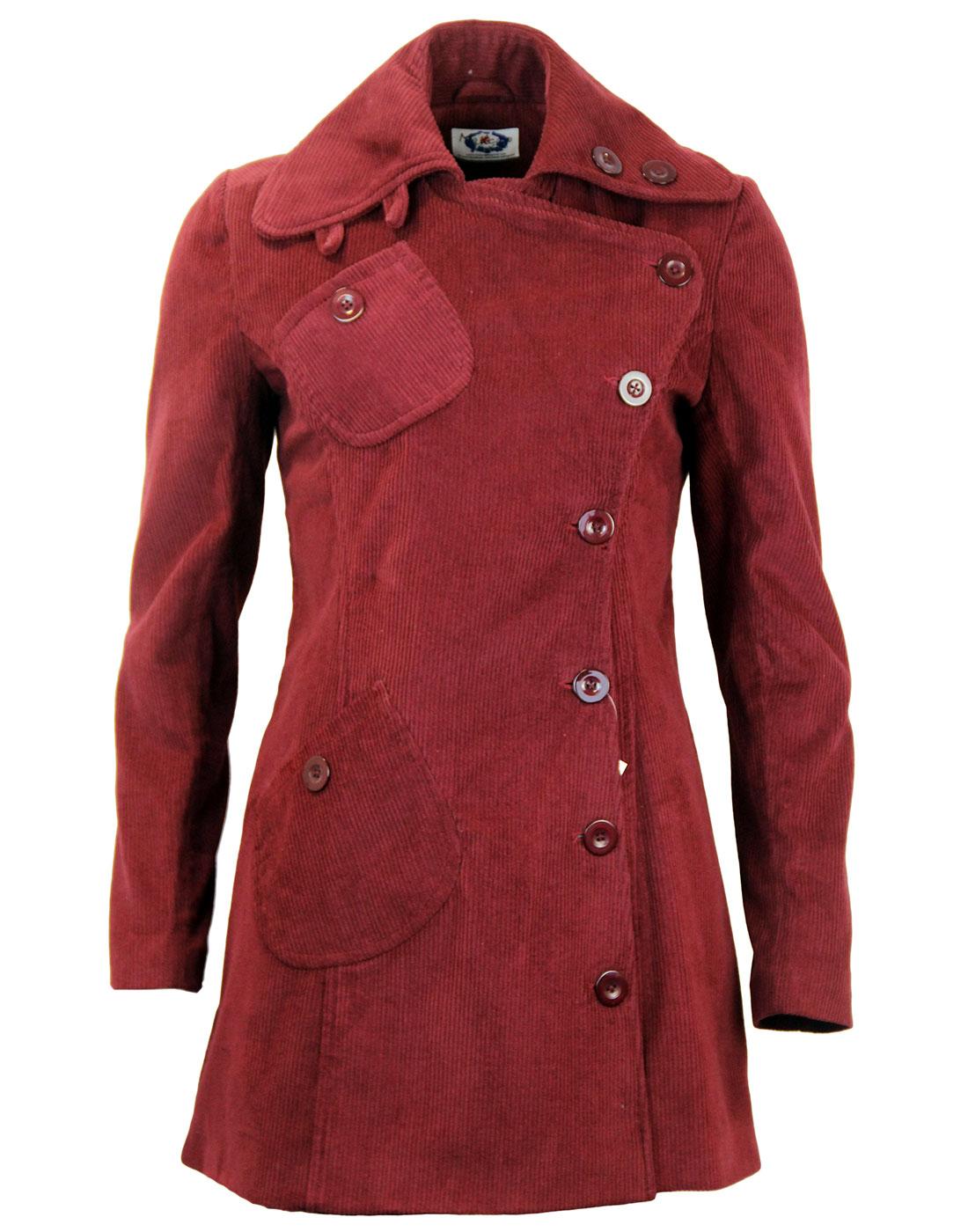 Madcap England Retro 60s Mod Burgundy Cord Grace Coat