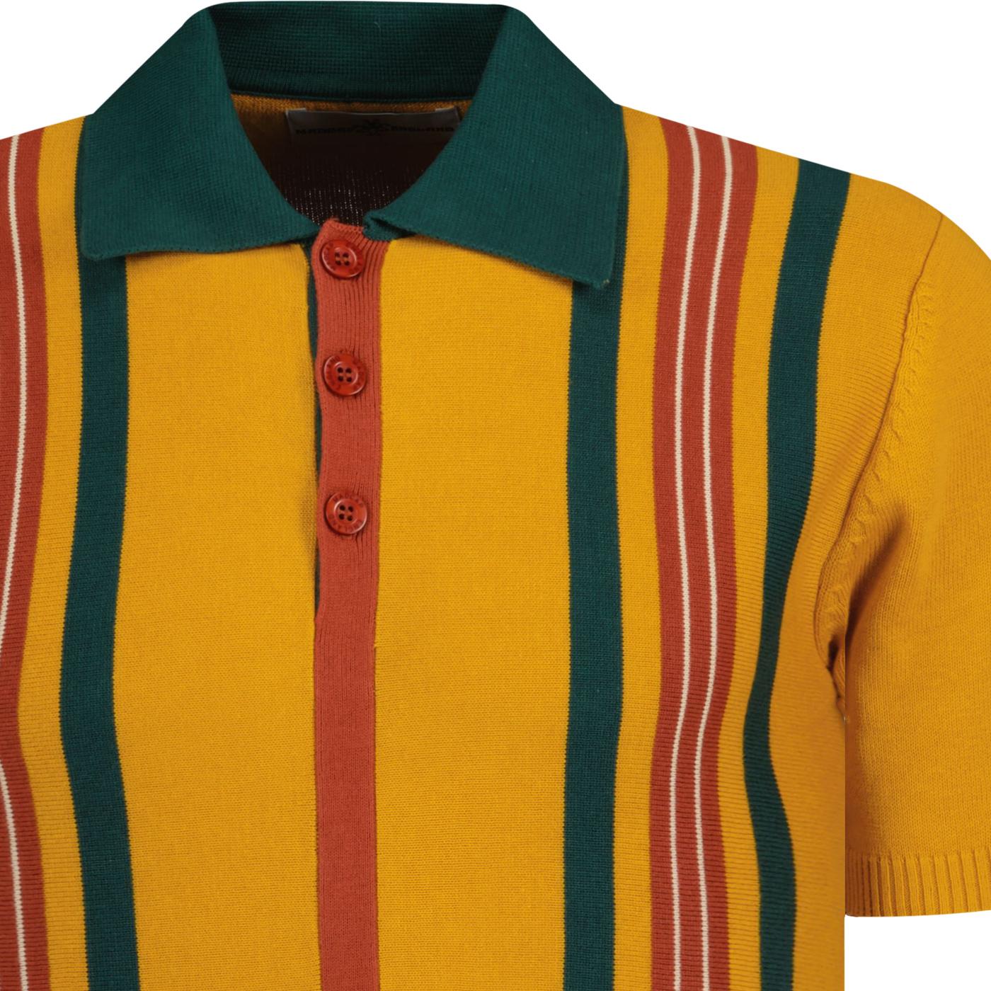 MADCAP ENGLAND Farlowe 60s Mod Stripe Knit Polo Top Gold