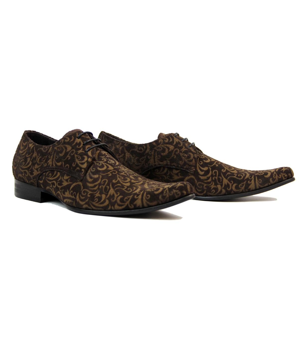 NEW MADCAP MOD RETRO MOD SIXTIES PAISLEY SUEDE SHOES Winklepickers 60s JAG Brown 