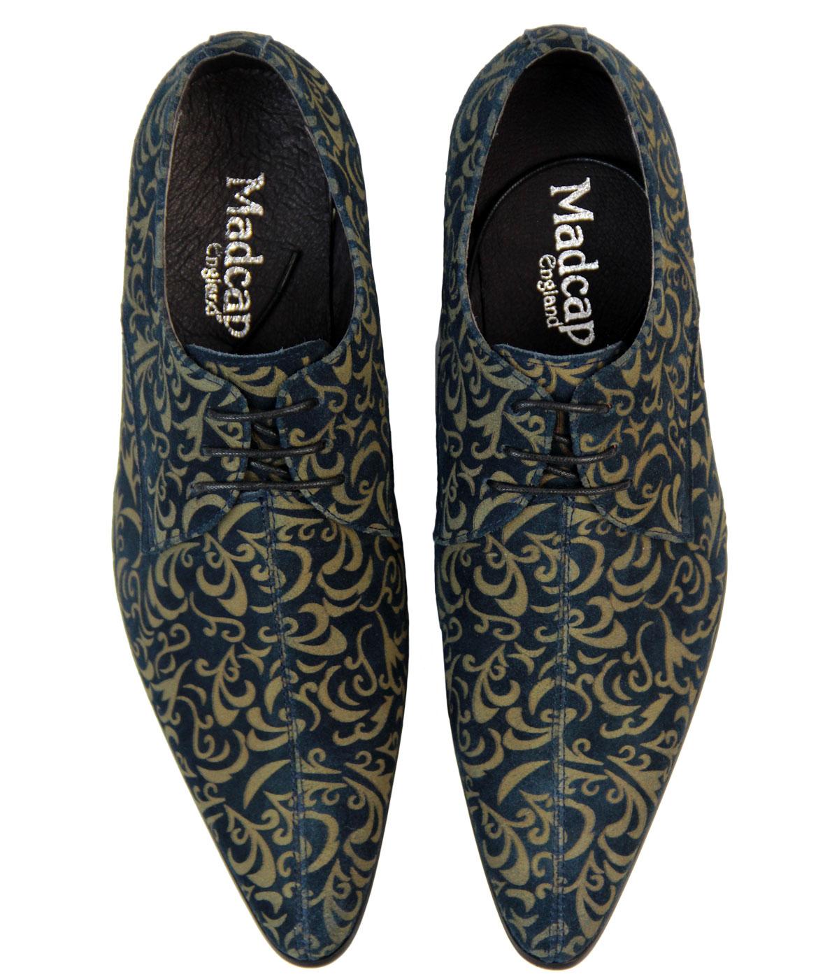 NEW MADCAP MOD RETRO MOD SIXTIES PAISLEY SUEDE SHOES Winklepickers 60s JAG RED 