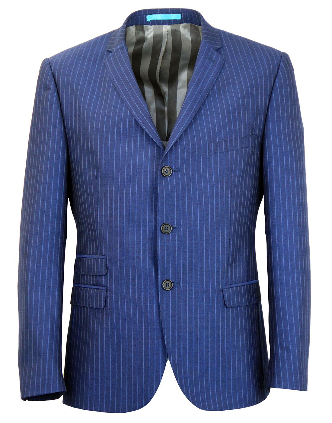MADCAP ENGLAND 60s Mod 3 Button Royal Blue Pinstripe Suit Jacket