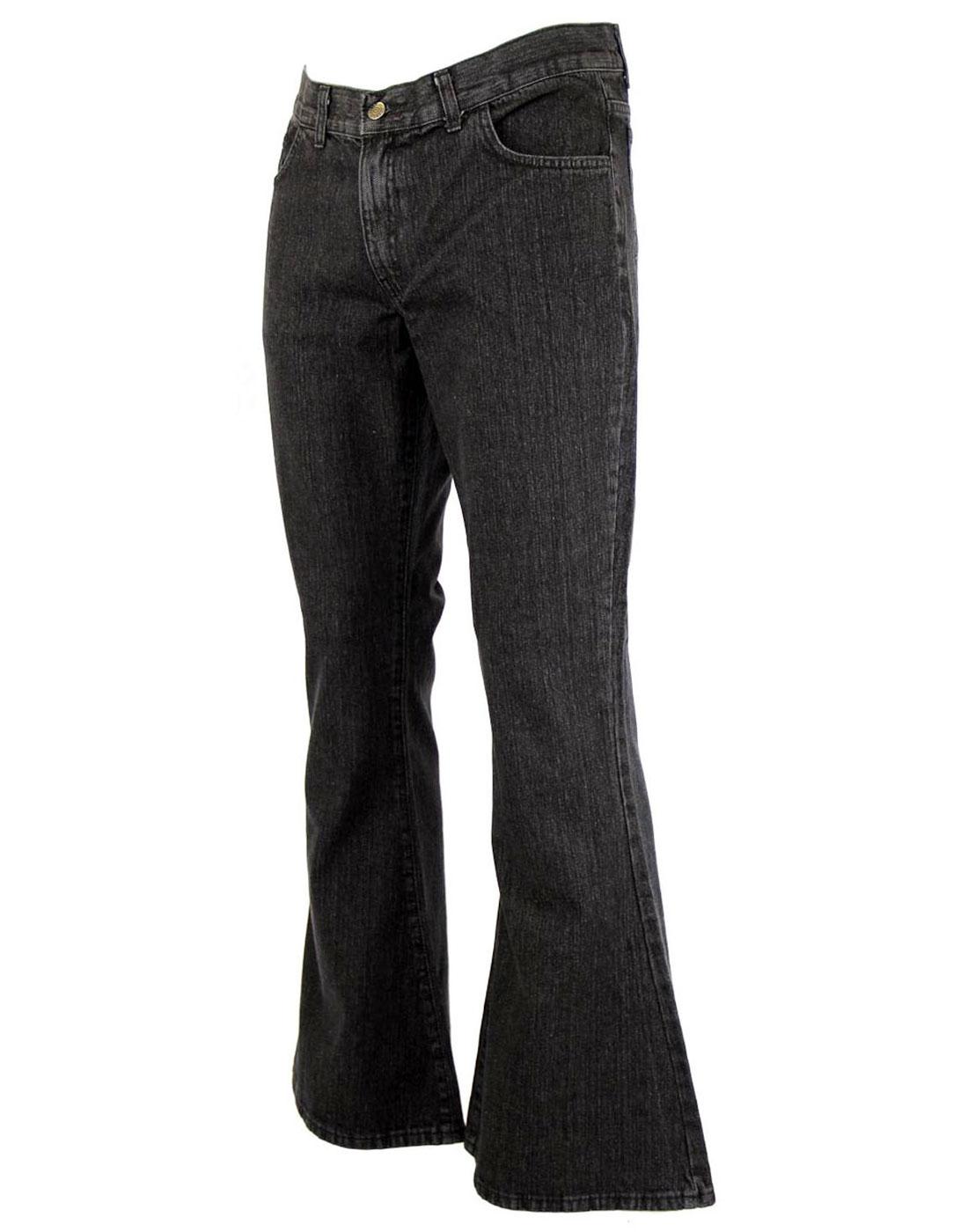 MADCAP ENGLAND Rock Flare Retro 70s Denim Flares Black Stonewash