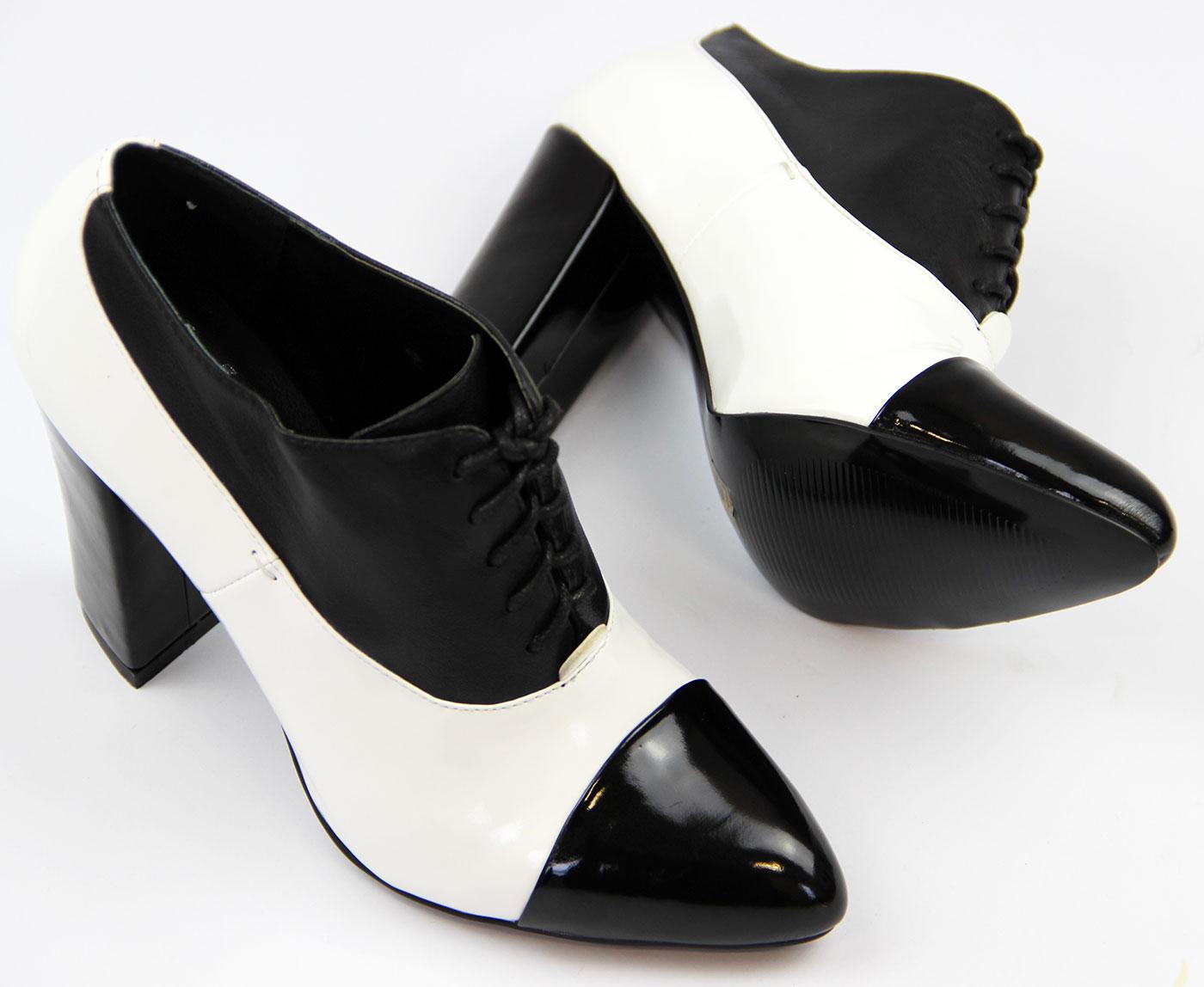 MADCAP ENGLAND Retro 60s Mod High Heel Shoe Boots Black/White