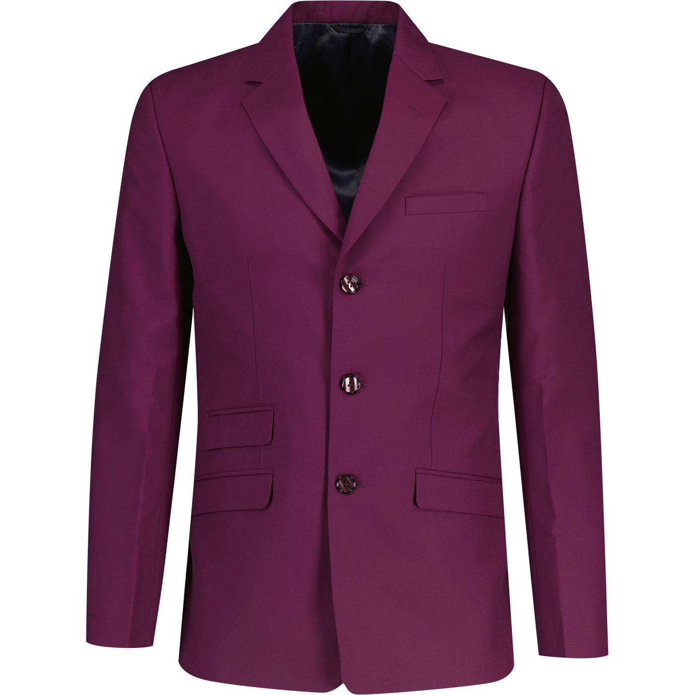 Alfie Madcap England Mod 3 Button Blazer Burgundy