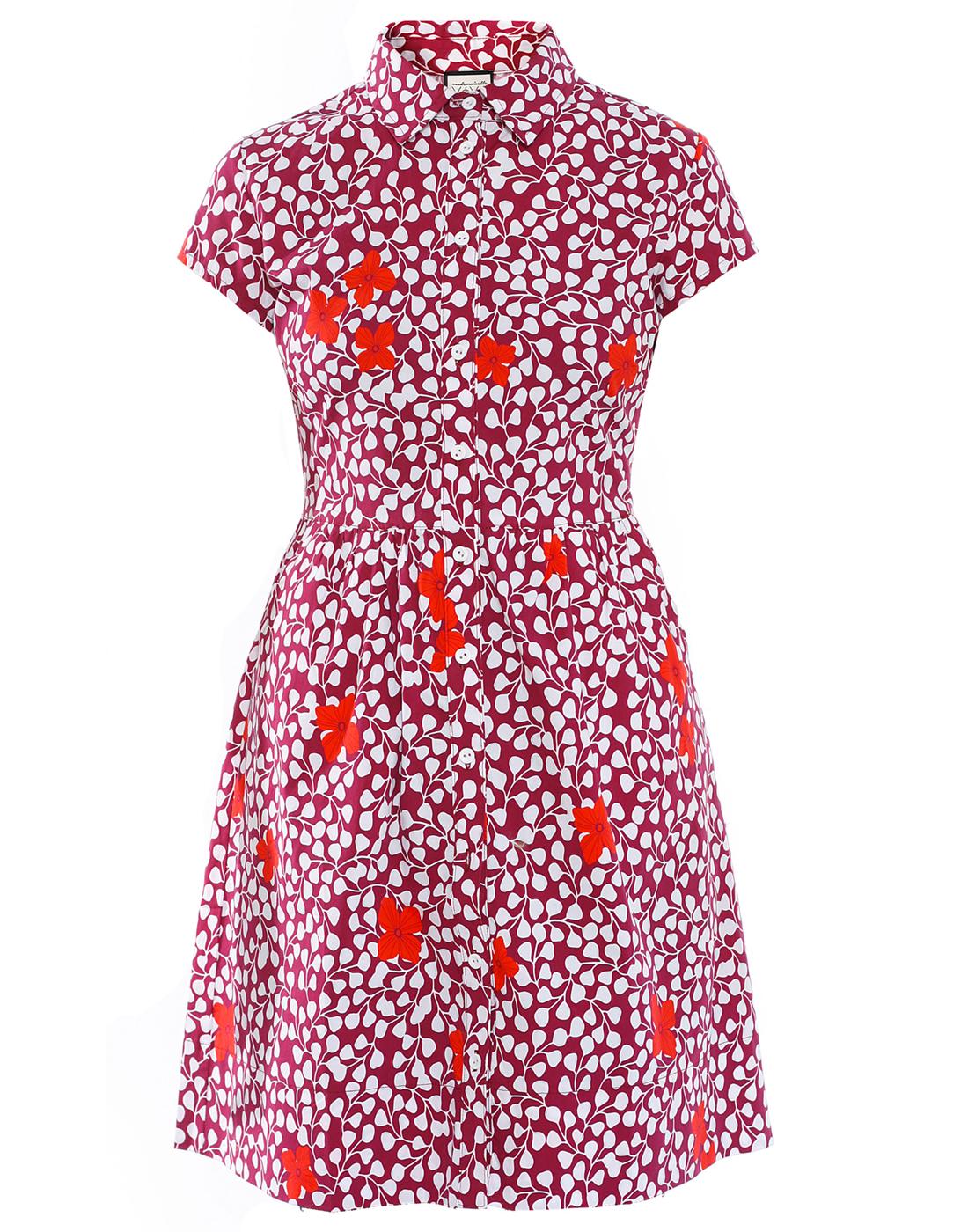 Mademoiselle Yeye Tatti Retro 1960s Mod Floral Shirt Dress In Red